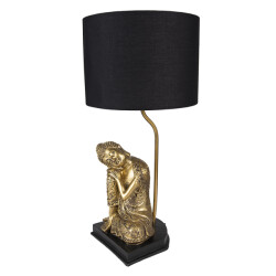 Clayre & Eef Tafellamp boeddha Ø 26x54 cm zwart kunststof bureaulamp