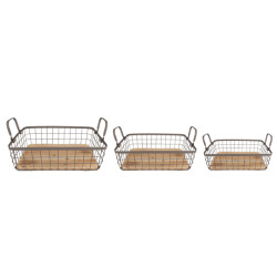 Clayre & Eef Opbergmand set van 3 38x28x11 cm bruin ijzer hout mand