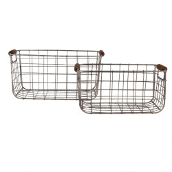 Clayre & Eef Opbergmand set van 2 37x23x18 cm bruin metaal rechthoek mand