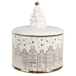 Clayre & Eef Voorraadpot deksel Ø 15x19 cm zilverkleurig keramisch materiaal
