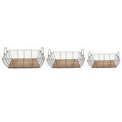 Clayre & Eef Opbergmand set van 3 35x25x11 cm bruin ijzer hout mand