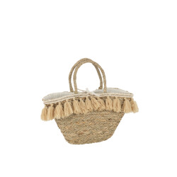 J-Line strandtas kwasten jute/textiel /beige 50x22x50cm