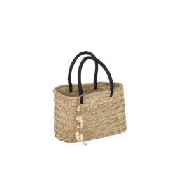 J-Line strandtas met schelpen zwart handvatten jute /zwart large -
