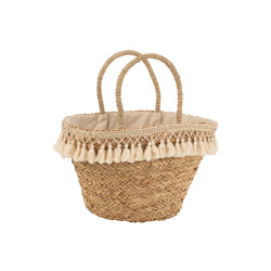 J-Line strandtas kwastjes wit riet 49x24x46cm