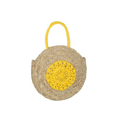 J-Line strandtas rond bloem zeegras nat/geel 40x7x40cm