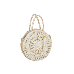 J-Line strandtas rond+kwast zeegras/kant nat/wit 40x7x40cm