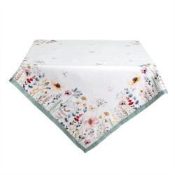 Clayre & Eef Tafelkleed 150x250 cm wit katoen rechthoek bloemen