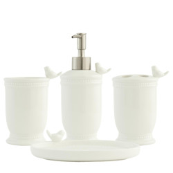 Clayre & Eef Badkamerset set van 4 vogel keramiek vogel badkamer accessoires