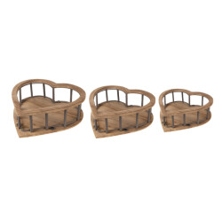 Clayre & Eef Opbergmand set van 3 hart 33x33x10 hout metaal hartvormig