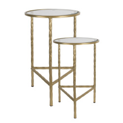 Clayre & Eef Bijzettafel set van 2 Ø 35 Ø 30 cm ijzer glas