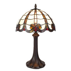 LumiLamp Tiffany tafellamp 43 cm bruin kunststof glas rond tiffany