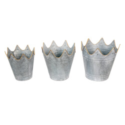Clayre & Eef Bloempot set van 3 Ø 29 Ø 26 Ø 22 cm metaal kroon plantenpot
