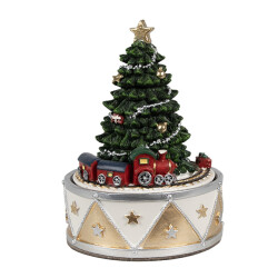 Clayre & Eef Muziekdoos kerstboom Ø 11x15 cm goudkleurig kunststof