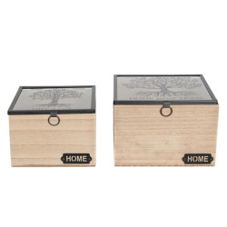 Clayre & Eef Opbergdoosje set van 2 18x18x12 cm hout glas vierkant