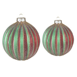 Clayre & Eef Kerstbal set van 2 Ø 10 / Ø 8 cm groen glas kerstdecoratie