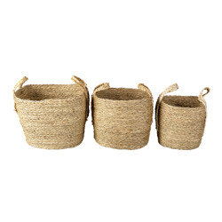 Clayre & Eef Opbergmand set van 3 Ø 27 Ø 23 Ø 20 cm stro vierkant mand