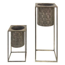 Clayre & Eef Bloempot set van 2 bruin ijzer plantenpot
