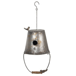 Clayre & Eef Vogelhuis emmer 25x25x60 cm metaal rond vogelhuisje hangend