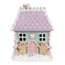 Clayre & Eef Gingerbread house 17x14x21 cm roze kunststof peperkoekhuisje