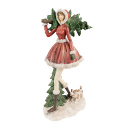 Clayre & Eef Beeld meisje 25x17x43 cm groen polyresin kerstdecoratie