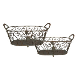 Clayre & Eef Opbergmand set van 2 60x30x26 / 49x23x22 cm bruin ijzer mand