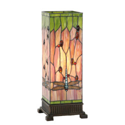 LumiLamp Tiffany tafellamp 18x18x45 cm groen glas rechthoek libelle