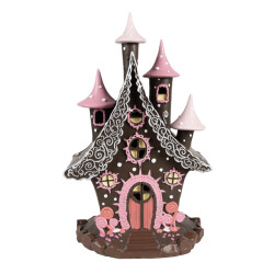 Clayre & Eef Gingerbread house met led 16x13x26 cm roze kunststof