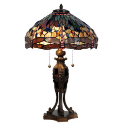 LumiLamp Tiffany tafellamp Ø 42x64 cm bruin glas driehoek libelle tiffany