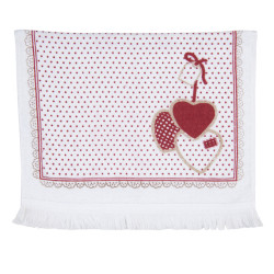 Clayre & Eef Gastendoekje 40x66 cm rood katoen hart toilet handdoek