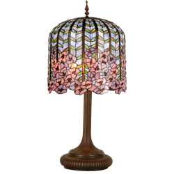 LumiLamp Tiffany tafellamp Ø 40x84 cm roze glas rechthoek bloemen tiffany