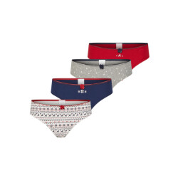 Happy Shorts Dames kerst slips 4-pack rood/wit/grijs/blauw