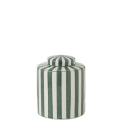 J-Line urne listra strepen porselein groen/wit 20x20x24cm
