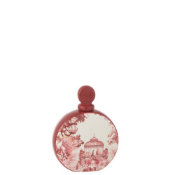 J-Line veldfles moriko porselein rood/wit 18x8x22cm