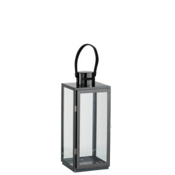J-Line lantaarn vierkant metaal/glas zwart 17.5x16.5x51cm