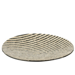 J-Line plateau rond strepen zeeschelpen/mdf zwart/wit 45x45x6cm