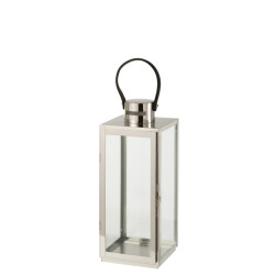 J-Line lantaarn vierkant metaal/glas zilver 17.5x16.5x51cm