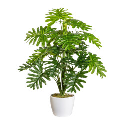 Kopu ® kunstplant monstera 50cm in sierpot wit 22 bladeren