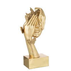 J-Line gezicht vlinders staander poly goud 26x16.5x54.5cm