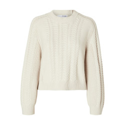 Selected Femme slfbirte cable cropped ls knit o-ne 16094753 birch