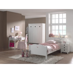 Lucevi amori bed + nachtkastje + 3 deurs kleerkast + bureau - 90x200 cm