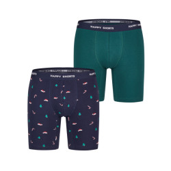 Happy Shorts Kerst boxershorts heren met lange pijpen boxer briefs 2-pack groen/blauw