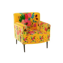 J-Line fauteuil bloemen geborduurd velours 64x75x84cm
