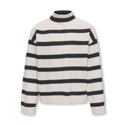 Only Kogama ls stripe loose highneck knt zand dessin