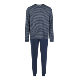 Phil & Co Heren pyjama set lang jersey katoen grijs/blauw gestreept