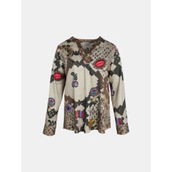 Mucho Gusto ® blouse grazie slangenprint en artistiek bedrukte patches