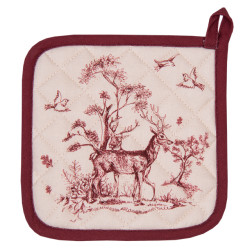 Clayre & Eef Pannenlap 20x20 cm roze katoen vierkant rendier afgiet