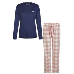 By Louise Dames pyjama set lang flanel geruit roze