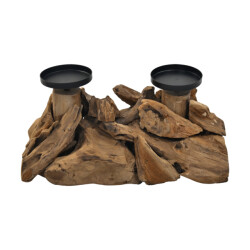 HSM Collection -kaarsenhouder 2 kaarsen-32x18x14--teak/metaal