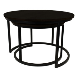 HSM Collection -ronde bijzettafel ronin s/2-ø70x45/ø50x38-zwart-mango/metaal