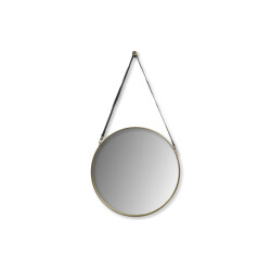 HSM Collection -ronde spiegel met riem-63x3x95--metaal/kunstleder